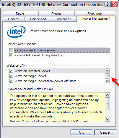 Wake On LAN settings